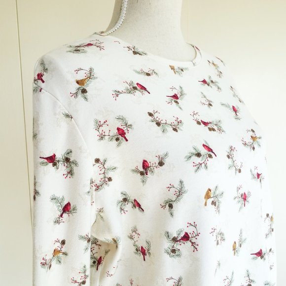 Croft & Borrow Ivory Cotton Cardinal Print Long Sleeve Shirt - Picture 3 of 6